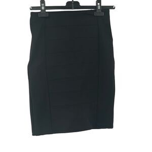 White House Black Market Straight Pencil Skirt Black Stretch Lined‎ Faux Pleat 0